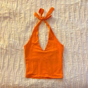 hollister orange tieback halter top